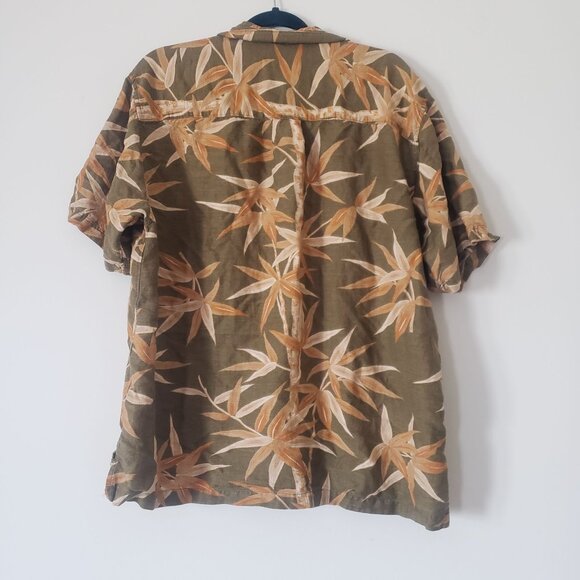 IZOD Mens Short Sleeve‎ Button Down Hawaiian Shirt size L Linen Blend Resort - Picture 2 of 7